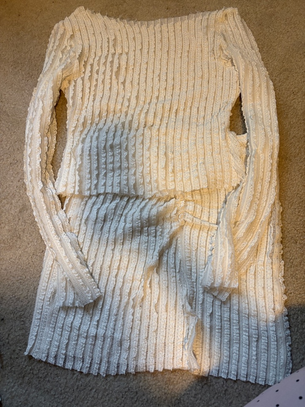 Cream Ribbed Knit Two-Piece Set